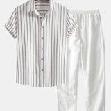 Cotton Blend Striped Shirt & Straight Leg Linen Pants Set