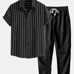 Cotton Blend Striped Shirt & Straight Leg Linen Pants Set