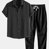 Cotton Blend Striped Shirt & Straight Leg Linen Pants Set