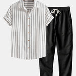 Cotton Blend Striped Shirt & Straight Leg Linen Pants Set