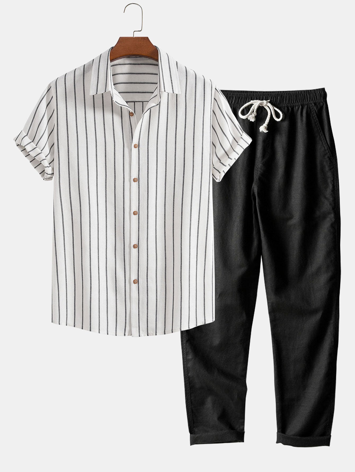 Cotton Blend Striped Shirt & Straight Leg Linen Pants Set