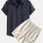 Cotton Blend Striped Shirt & Linen Cotton Blend 11" Shorts Set