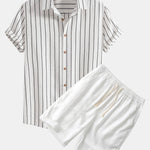 Cotton Blend Striped Shirt & Linen Cotton Blend 11" Shorts Set