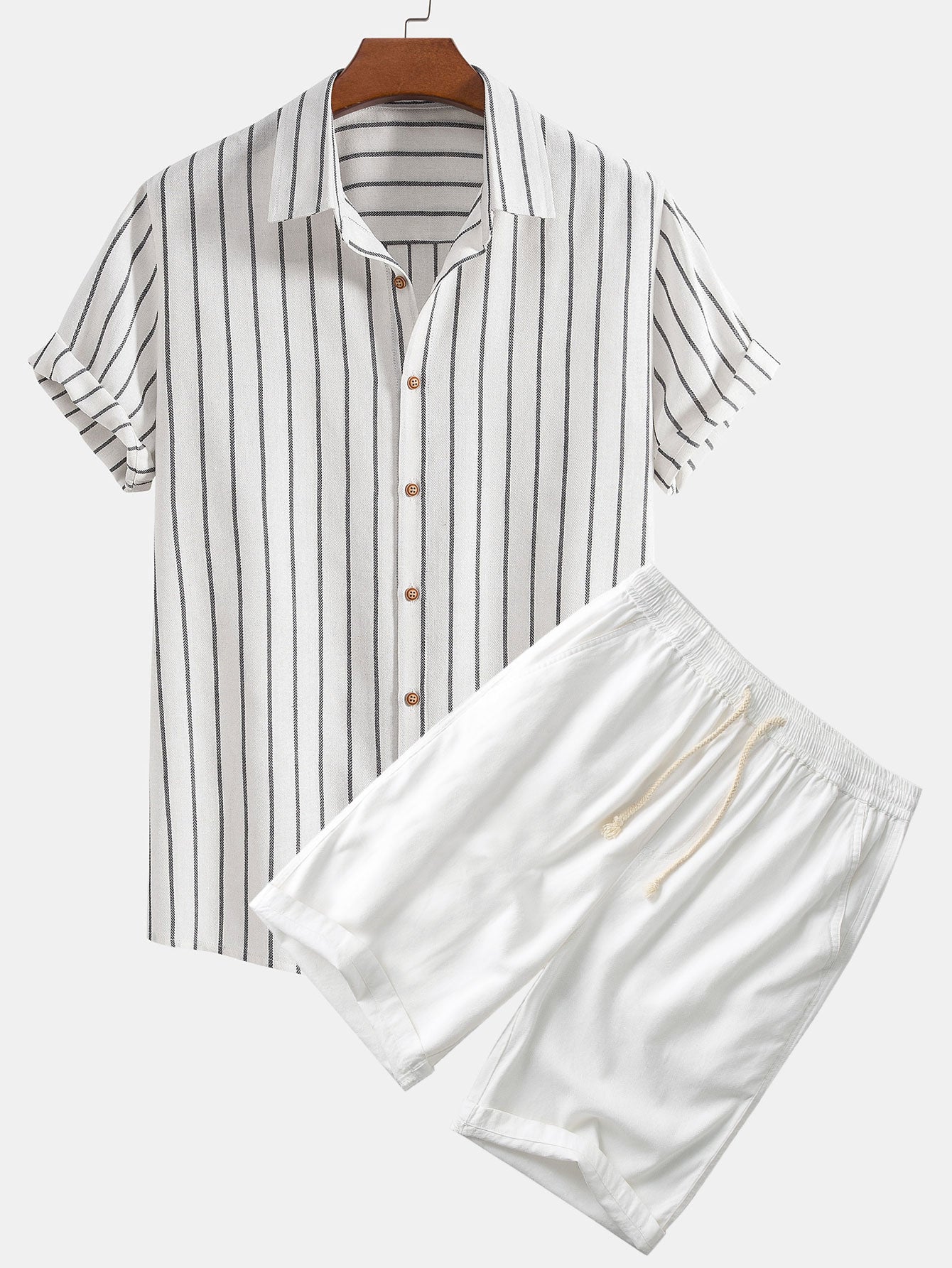 Cotton Blend Striped Shirt & Linen Cotton Blend 11" Shorts Set