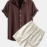 Linen Rayon Blend Shirt & Linen Cotton Blend 11" Shorts Set