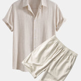 Linen Rayon Blend Shirt & Linen Cotton Blend 11" Shorts Set