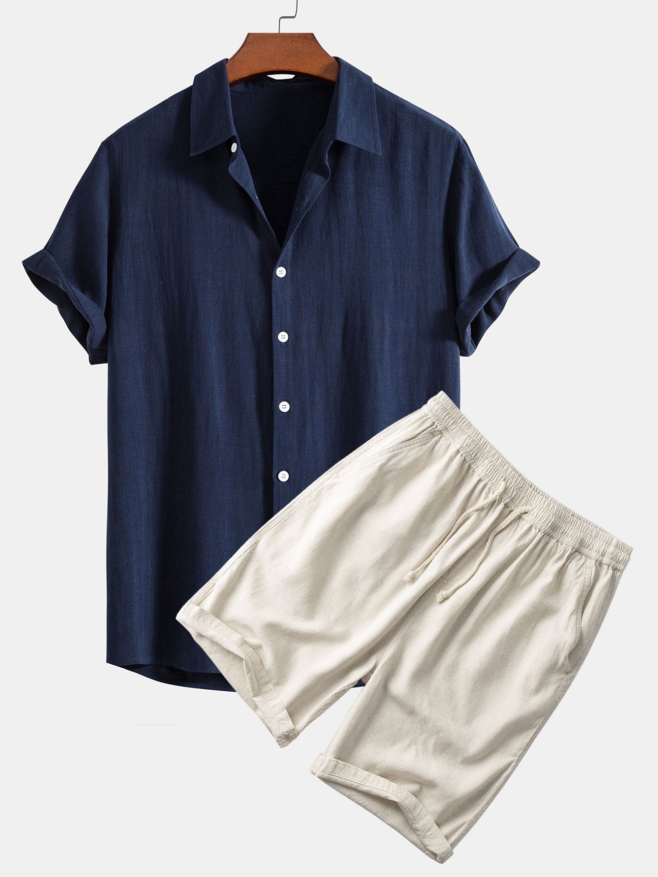 Linen Rayon Blend Shirt & Linen Cotton Blend 11" Shorts Set