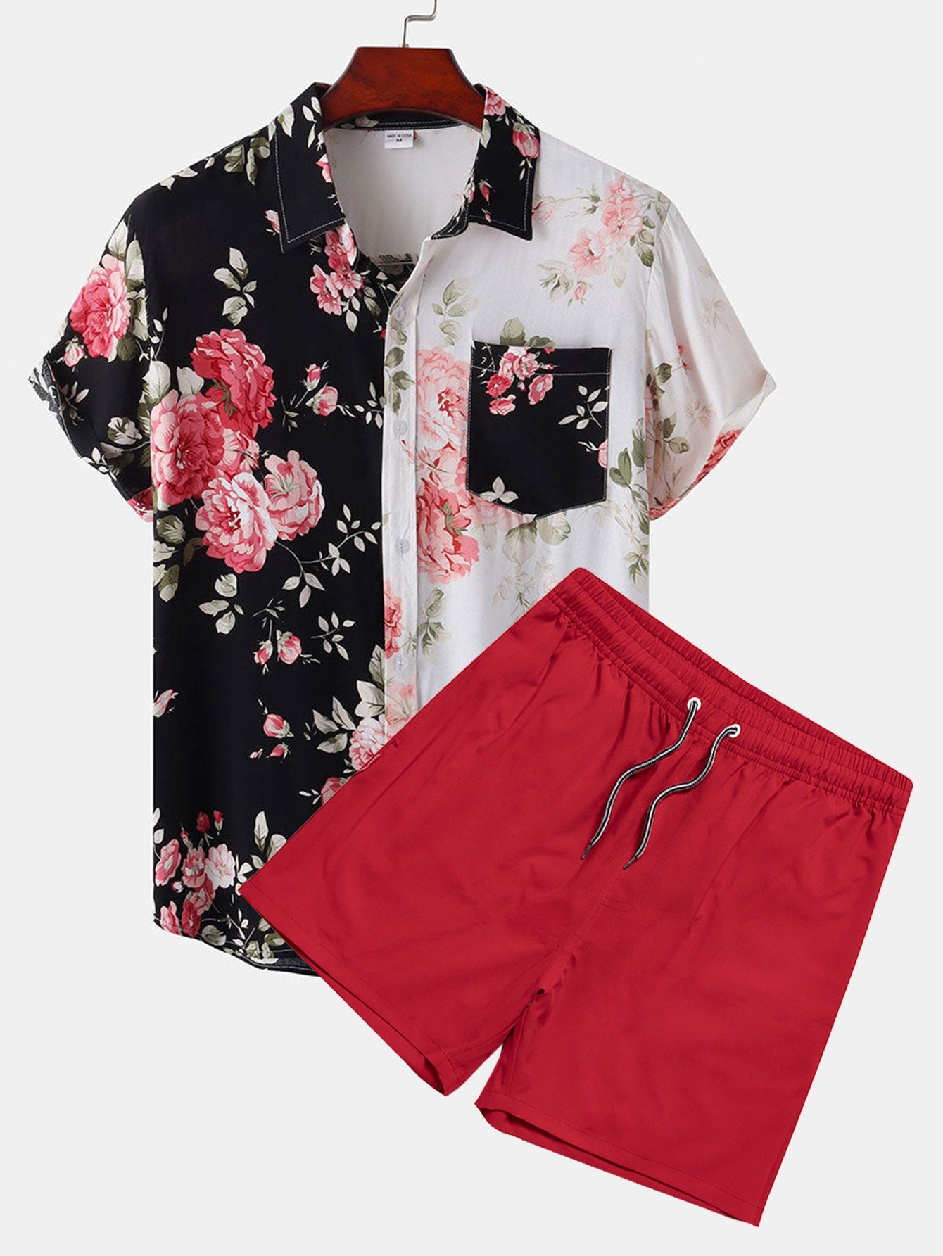 Two Tone Floral Print Shirt & Swim Shorts Set