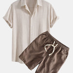Linen Rayon Blend Shirt & Linen Cotton Blend Drawstring Shorts Set
