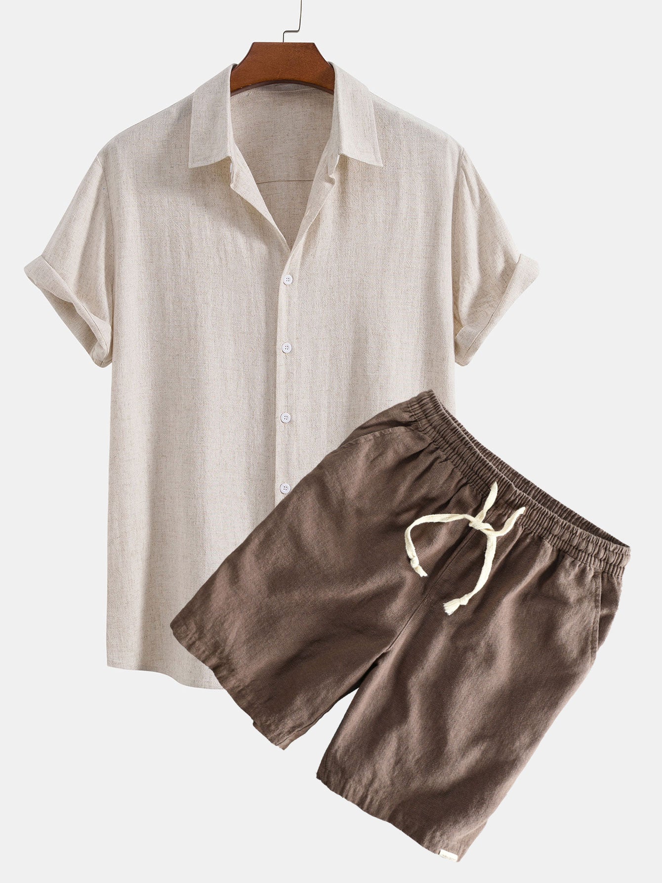 Linen Rayon Blend Shirt & Linen Cotton Blend Drawstring Shorts Set