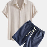 Linen Rayon Blend Shirt & Linen Cotton Blend Drawstring Shorts Set