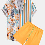 Tropical Stripe Panel Shirt & Swim Shorts Set