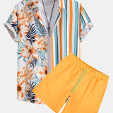 Tropical Stripe Panel Shirt & Swim Shorts Set