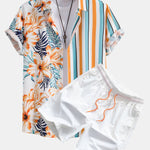 Tropical Stripe Panel Shirt & Swim Shorts Set