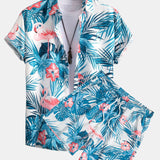 Flamingo Tropical Print Shirt & Shorts Set