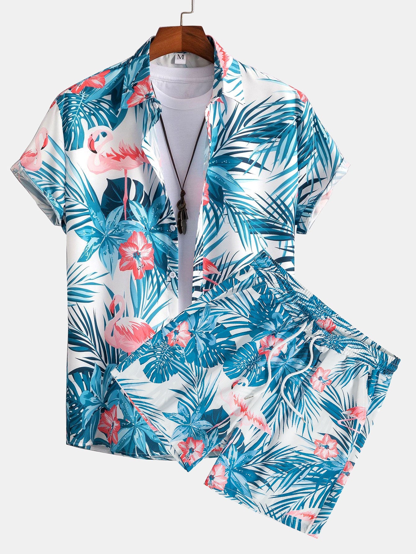 Flamingo Tropical Print Shirt & Shorts Set