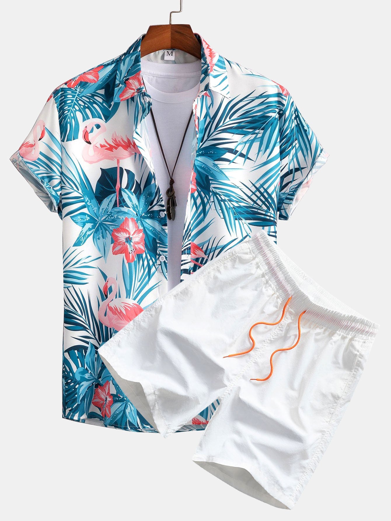 Flamingo Tropical Print Shirt & Swim Shorts Set