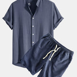 Linen and Rayon Blend Shirt & Linen Cotton Blend Drawstring Shorts Set