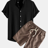 Linen and Rayon Blend Shirt & Linen Cotton Blend Drawstring Shorts Set