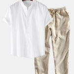 Linen Short Sleeve Shirt & Linen Cotton Blend Cropped Pants Set