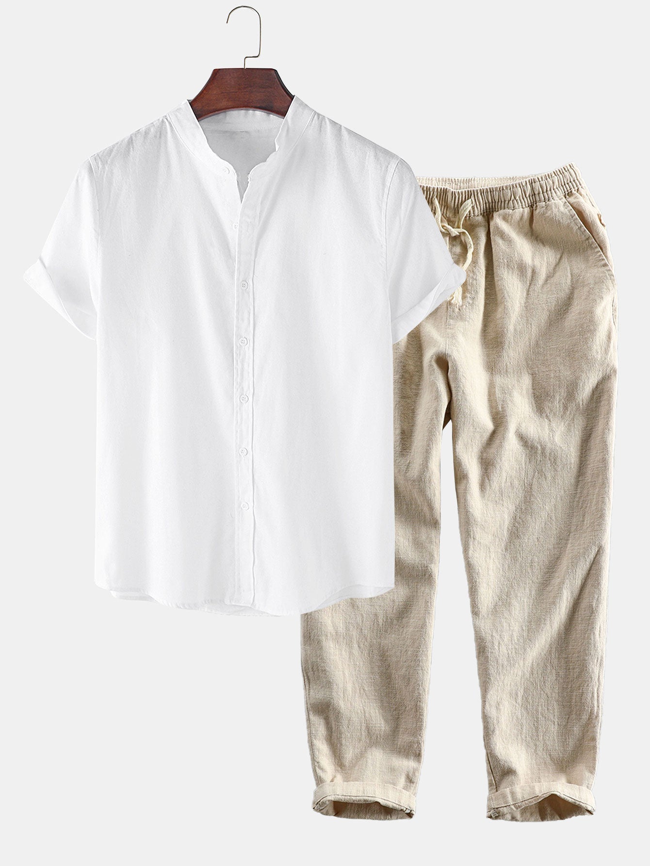 Linen Short Sleeve Shirt & Linen Cotton Blend Cropped Pants Set