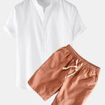 Linen Short Sleeve Shirt & Linen Cotton Blend Drawstring Shorts Set