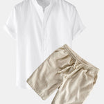 Linen Short Sleeve Shirt & Linen Cotton Blend Drawstring Shorts Set
