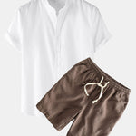 Linen Short Sleeve Shirt & Linen Cotton Blend Drawstring Shorts Set