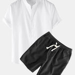 Linen Short Sleeve Shirt & Linen Cotton Blend Drawstring Shorts Set