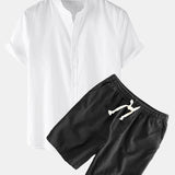 Linen Short Sleeve Shirt & Linen Cotton Blend Drawstring Shorts Set