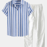 Striped Cotton Blend Shirt & Straight Leg Linen Pants Set