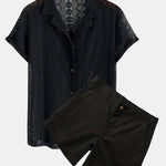 Geometry Textured Cuban Shirt & 3" Chino Shorts Set