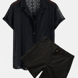 Geometry Textured Cuban Shirt & 3" Chino Shorts Set