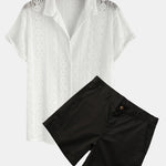 Geometry Textured Cuban Shirt & 3" Chino Shorts Set