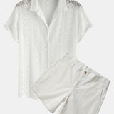 Geometry Textured Cuban Shirt & 3" Chino Shorts Set