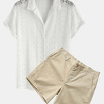 Geometry Textured Cuban Shirt & 3" Chino Shorts Set