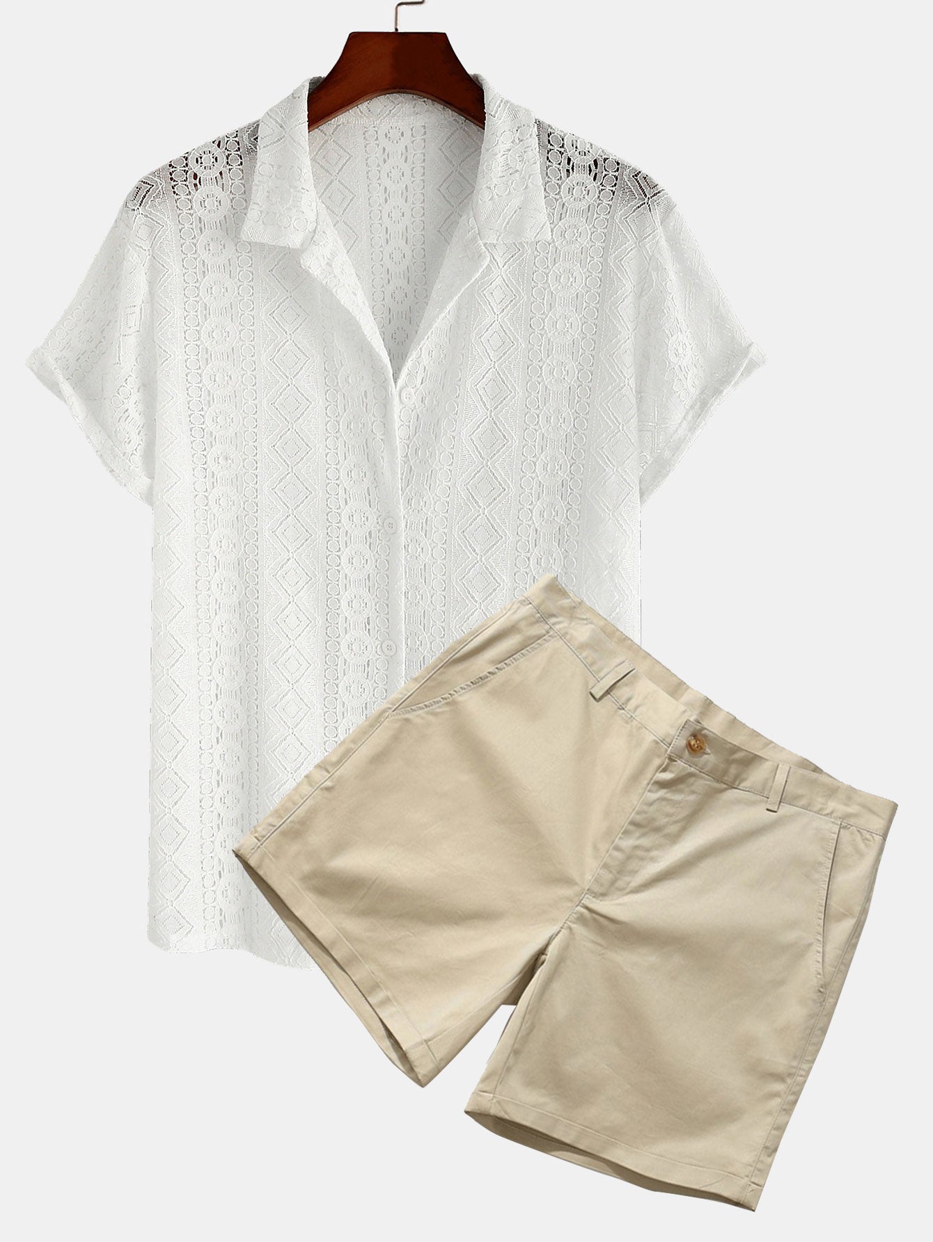Geometry Textured Cuban Shirt & 3" Chino Shorts Set