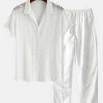 Geometry Textured Cuban Shirt & Straight Leg Linen Pants Set