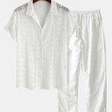 Geometry Textured Cuban Shirt & Straight Leg Linen Pants Set