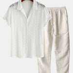Geometry Textured Cuban Shirt & Straight Leg Linen Pants Set