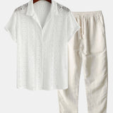 Geometry Textured Cuban Shirt & Straight Leg Linen Pants Set