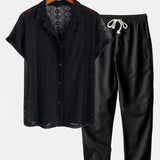 Geometry Textured Cuban Shirt & Straight Leg Linen Pants Set