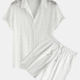 Geometry Textured Cuban Shirt & Shorts Set