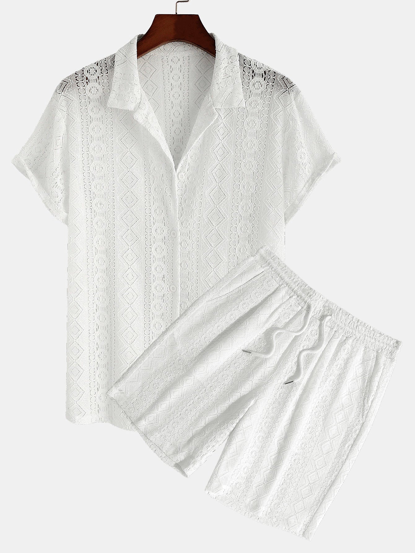 Geometry Textured Cuban Shirt & Shorts Set