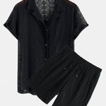 Geometry Textured Cuban Shirt & Shorts Set