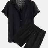 Geometry Textured Cuban Shirt & Shorts Set