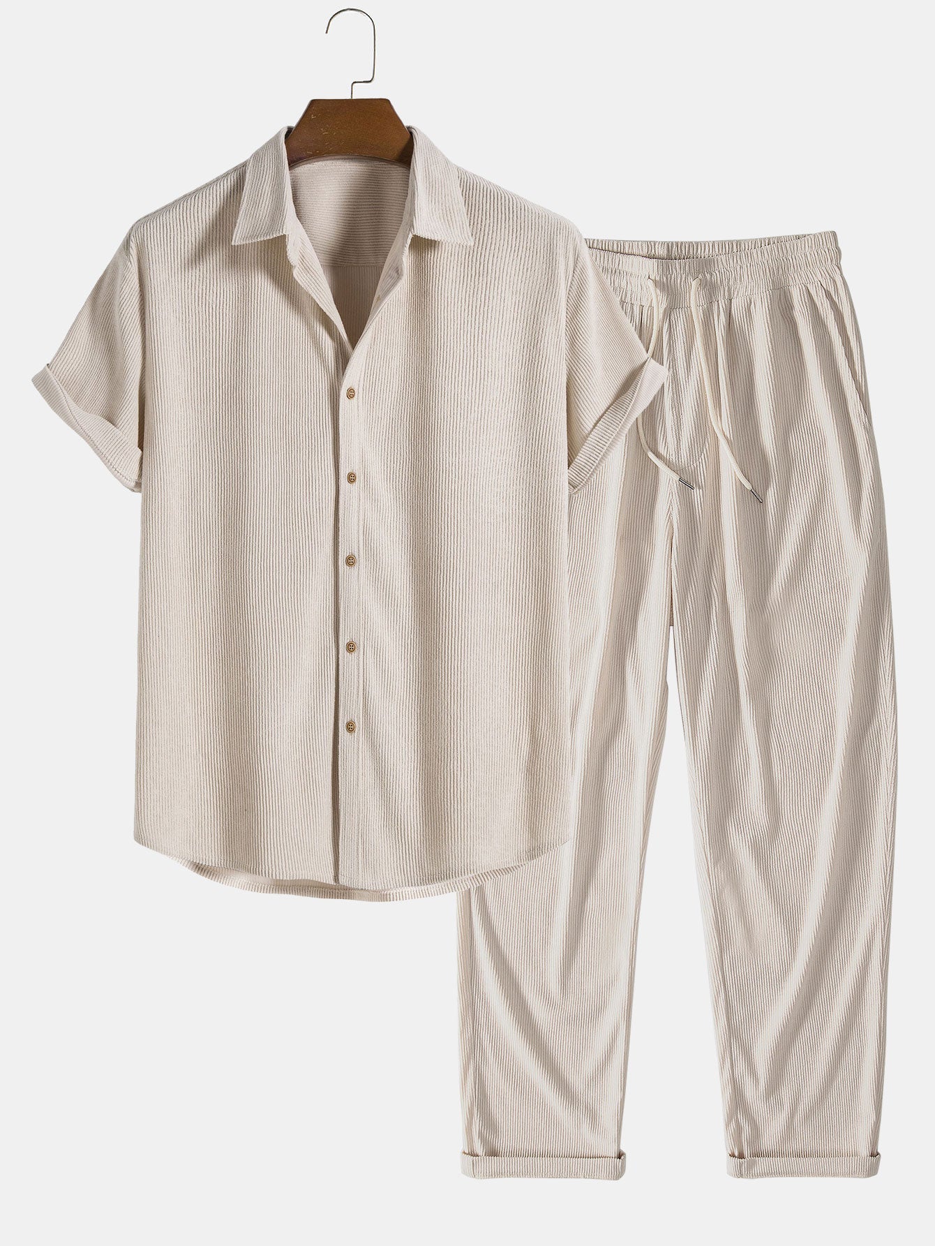 Corduroy Button Up Short Sleeved Shirt & Corduroy Pants Set
