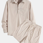 Long Sleeve Polo Neck Corduroy Shirt & Shorts Set