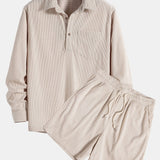 Long Sleeve Polo Neck Corduroy Shirt & Shorts Set