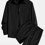 Long Sleeve Polo Neck Corduroy Shirt & Shorts Set
